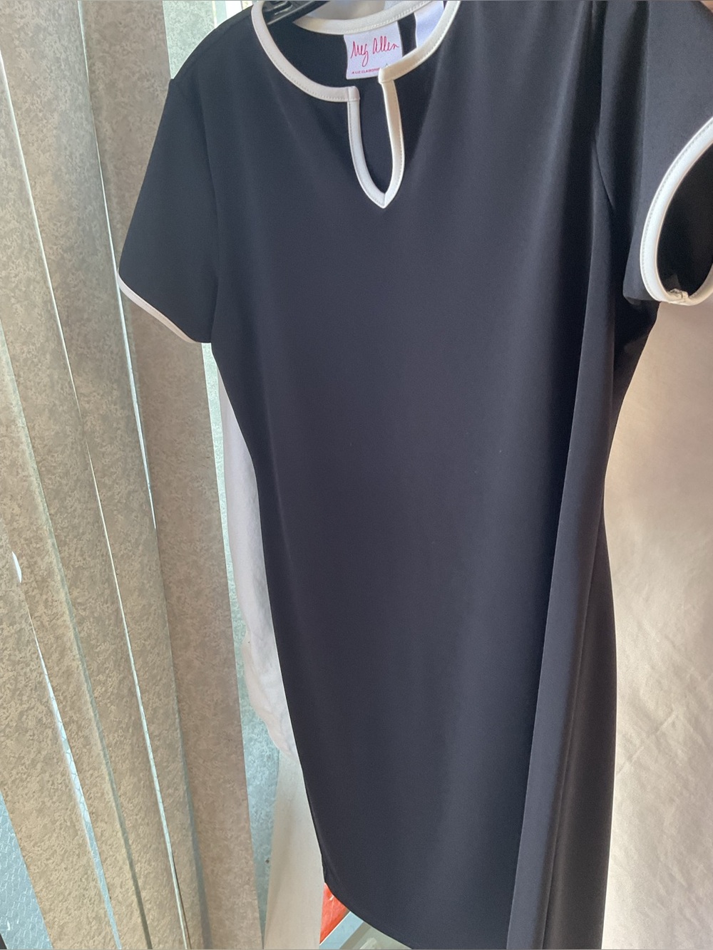 Meg Allen  Black Dress with White Trim Keyhole Neckline